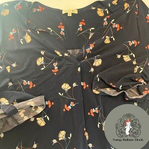 Beacon 2X Women’s Floral Dark Blue Flowy Blouse PRELOVED